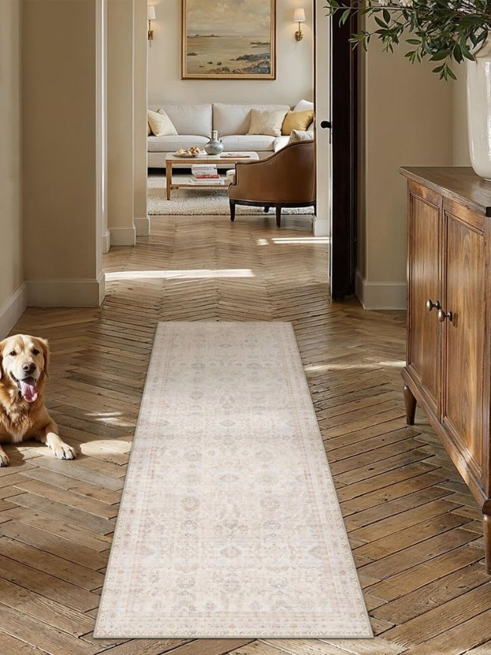 2x6 Apricot Runner Rug Neutral Distressed Carpet